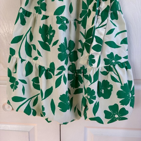Style House White Green Floral Puff Sleeve Tiered Dress Cottage Peasant S Easter - Picture 2 of 8